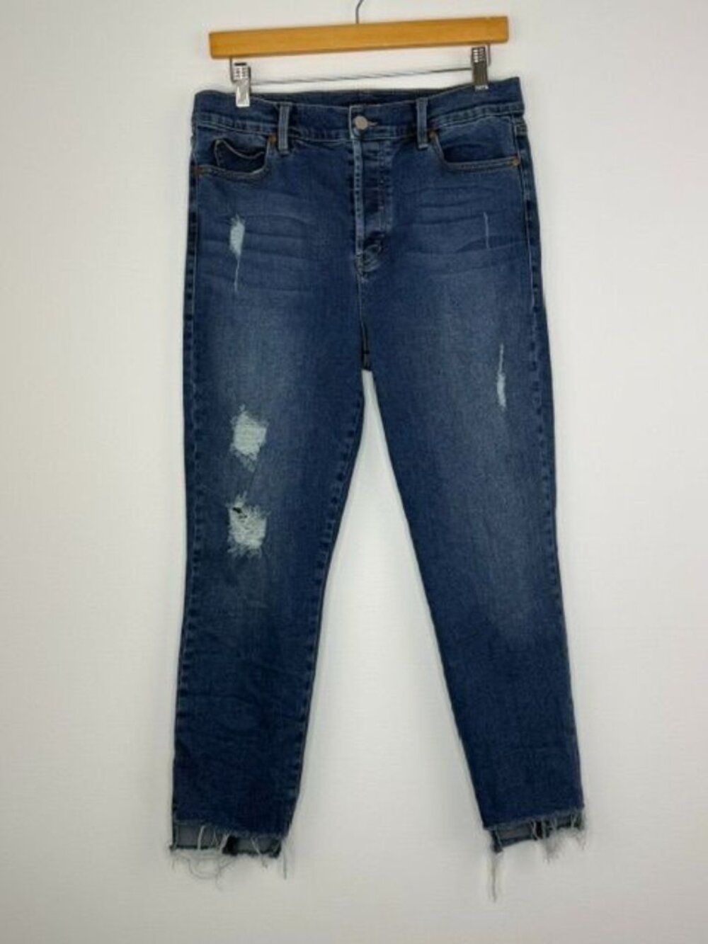 Level 99 Women's Distressed Raw Hem High Rise Slim Button Fly Jeans Size 32